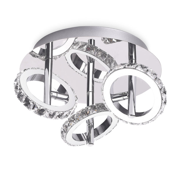 Small Crystal Chandeliers Semi Flush mount Ceiling Lamp, Chrome plated 3 Rings Round 4000K LED Chandeliers, Foyer, Hallway,Entryway Light Fixtures,Modern Kitchen Ceiling Lights for Bedroom,dining room